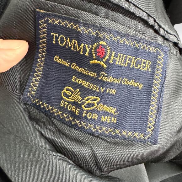 Tommy Hilfiger 100% Wool Navy Blue Windowpane Plaid Three Button Blazer Mens 42R - Picture 10 of 12